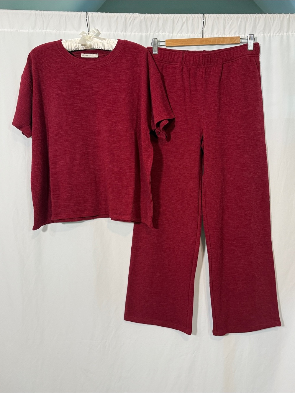 Zenana Two-Piece Wide-Leg Set - Wine